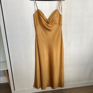 Jenny Yoo Chic Satin Midi Dress in Gold